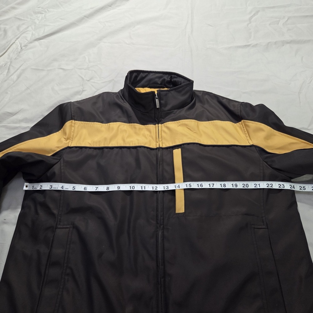 Cole Haan Quilt Lined Men's Winter Coat‎ Jacket Size Large Black Yellow Stripe - Picture 9 of 15